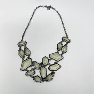 Gray Green Lucite Bib Statement Necklace Silver Tone Chainlink Fashion